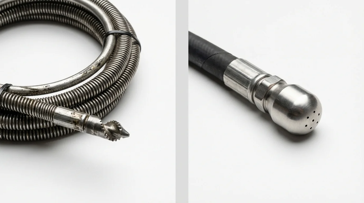 Drain snake cable and hydro jetting nozzle used for drain cleaning in Grantsville, UT