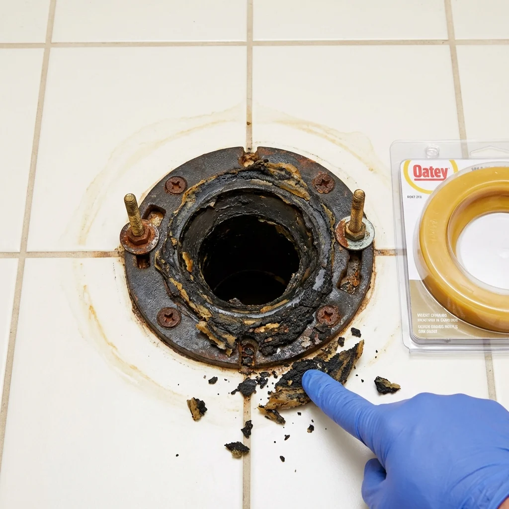 Failed wax ring showing water seepage at the base of a toilet in a Grantsville, UT home